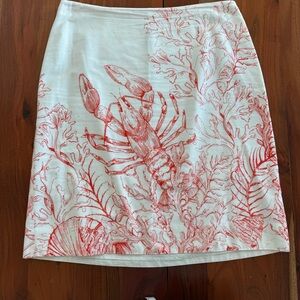 Anthropologie Red and White Lobster A-Line Skirt